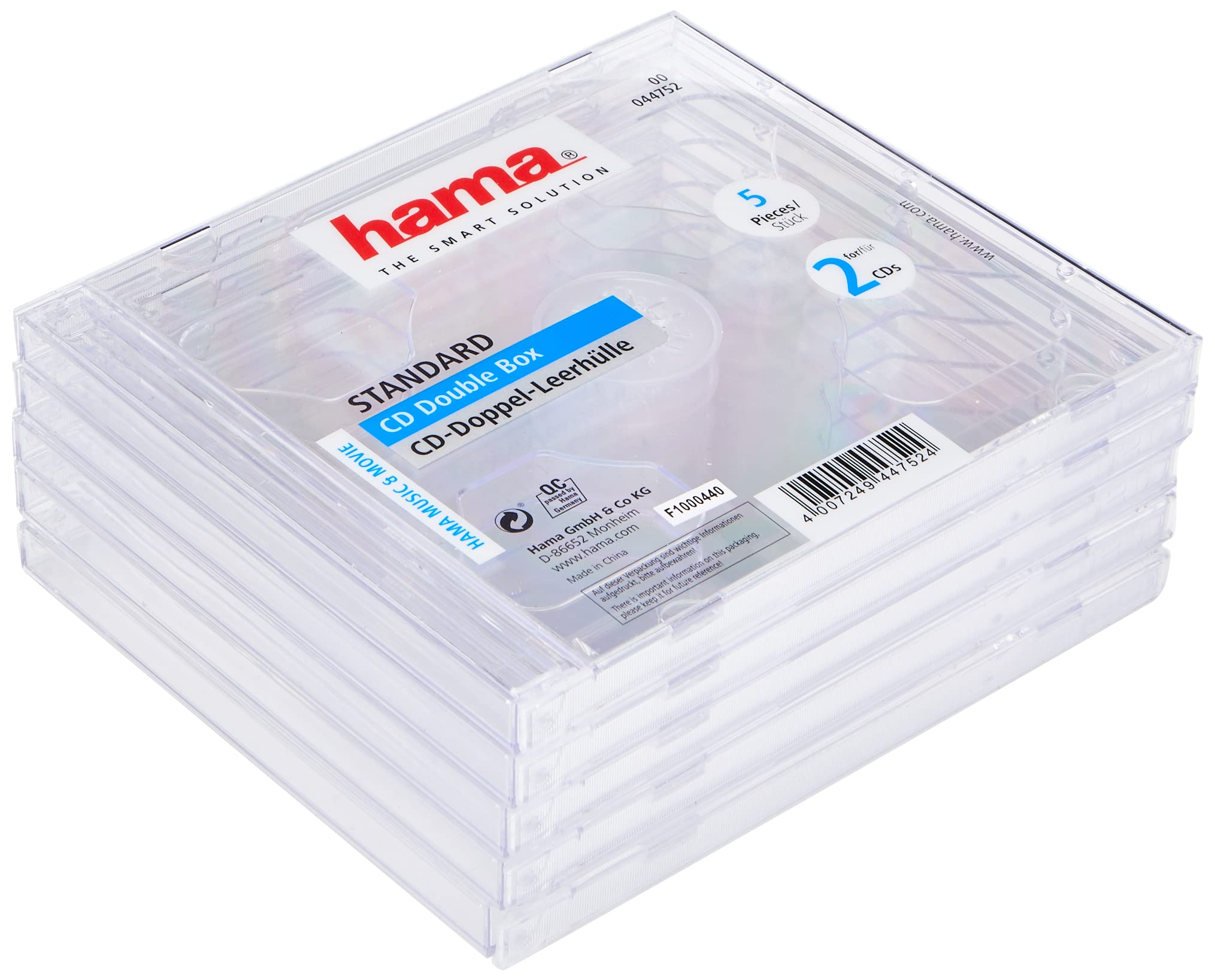 Hama Standard CD Double Jewel Case, pack of 5, transparent