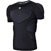 COOLOMG Mens Padded Compression Shirt Football Chest Rib Protector Undershirt Shoulder Back Protection