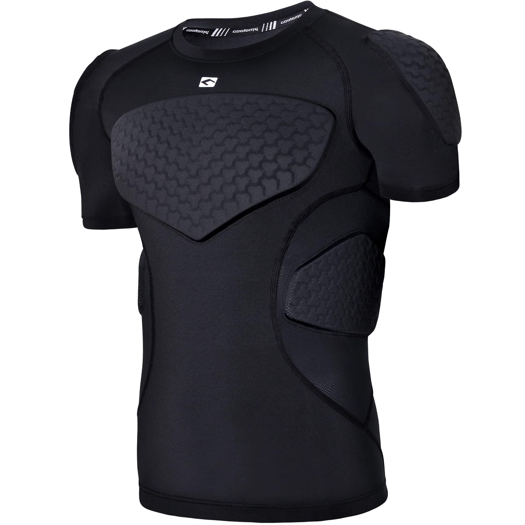 Photo 1 of COOLOMG Mens Padded Compression Shirt Football Chest Rib Protector Football Undershirts Shoulder Back Protection Black M