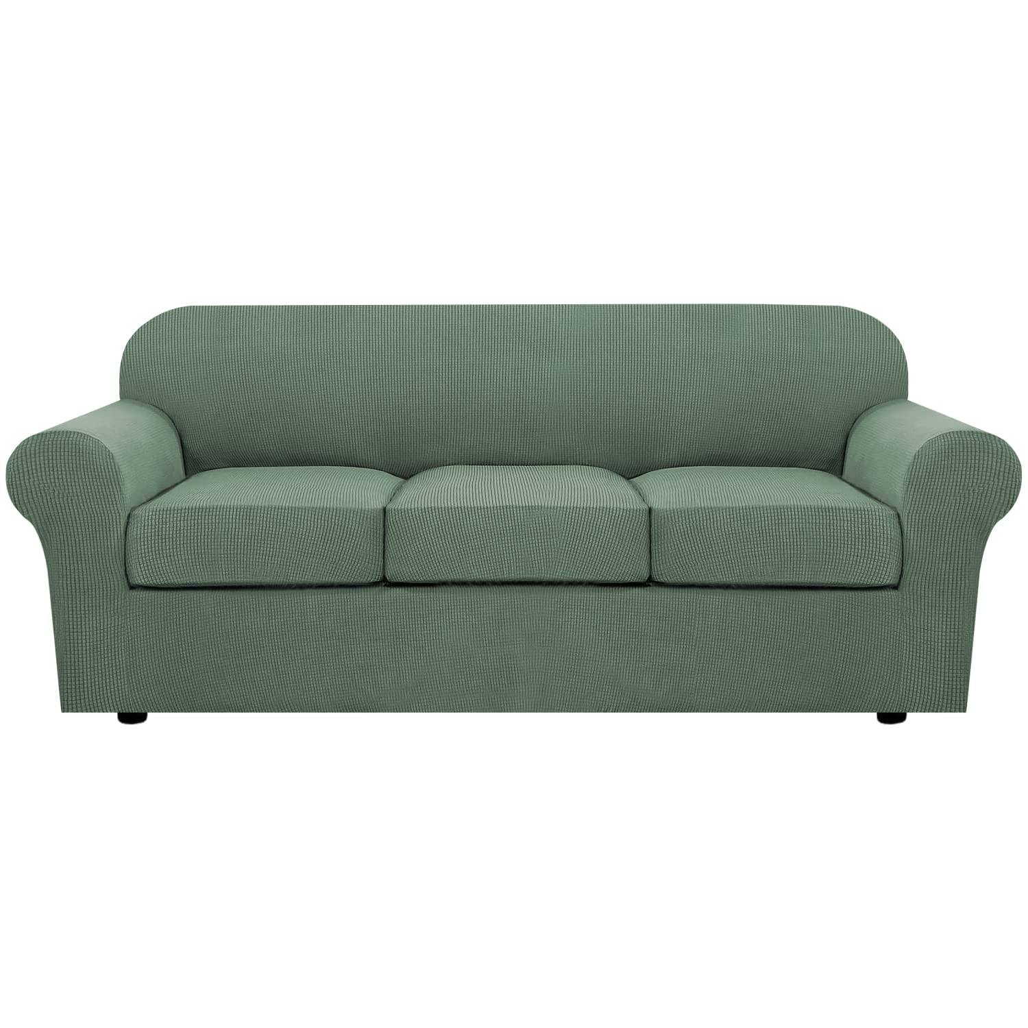 Photo 1 of H.VERSAILTEX 4 Piece Stretch Sofa Covers for 3 Cushion Couch Covers for Living Room Furniture Slipcovers (Base Cover Plus 3 Seat Cushion Covers) Upgraded Thicker Jacquard Fabric (Sofa, Loden Frost)