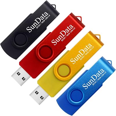 SunData 16GB USB 2.0 Flash Drive 4 Pack Swivel Design Thumb Drive 4 Colors
