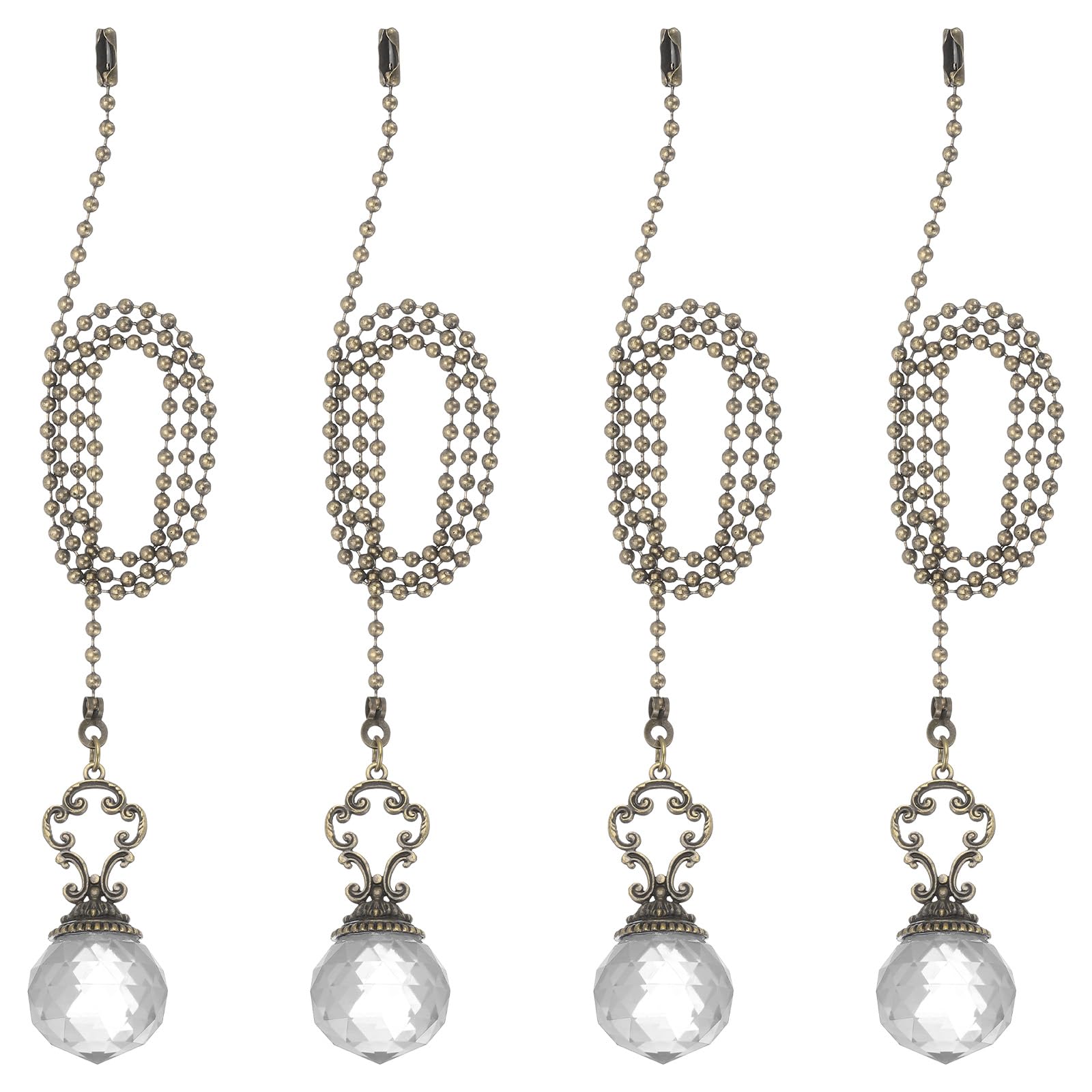 PATIKIL 22" Ceiling Fan Pull Chain, 4 Pcs Crystal Pull Chain Fan Connector Vintage Ceiling Fan Ornament Fan Chains Extender for Ceiling Light Lamp Fans, Clear (Crystal Prism Ball)