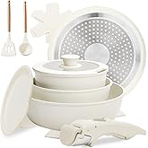 Numola 10 pcs Pots and Pan Set Non Stick with Detachable Handle, Ceramic Cookware Set for Stackable, Induction Kitchen Cookware Set for RV, Dishwasher & Oven Safe, Cream White