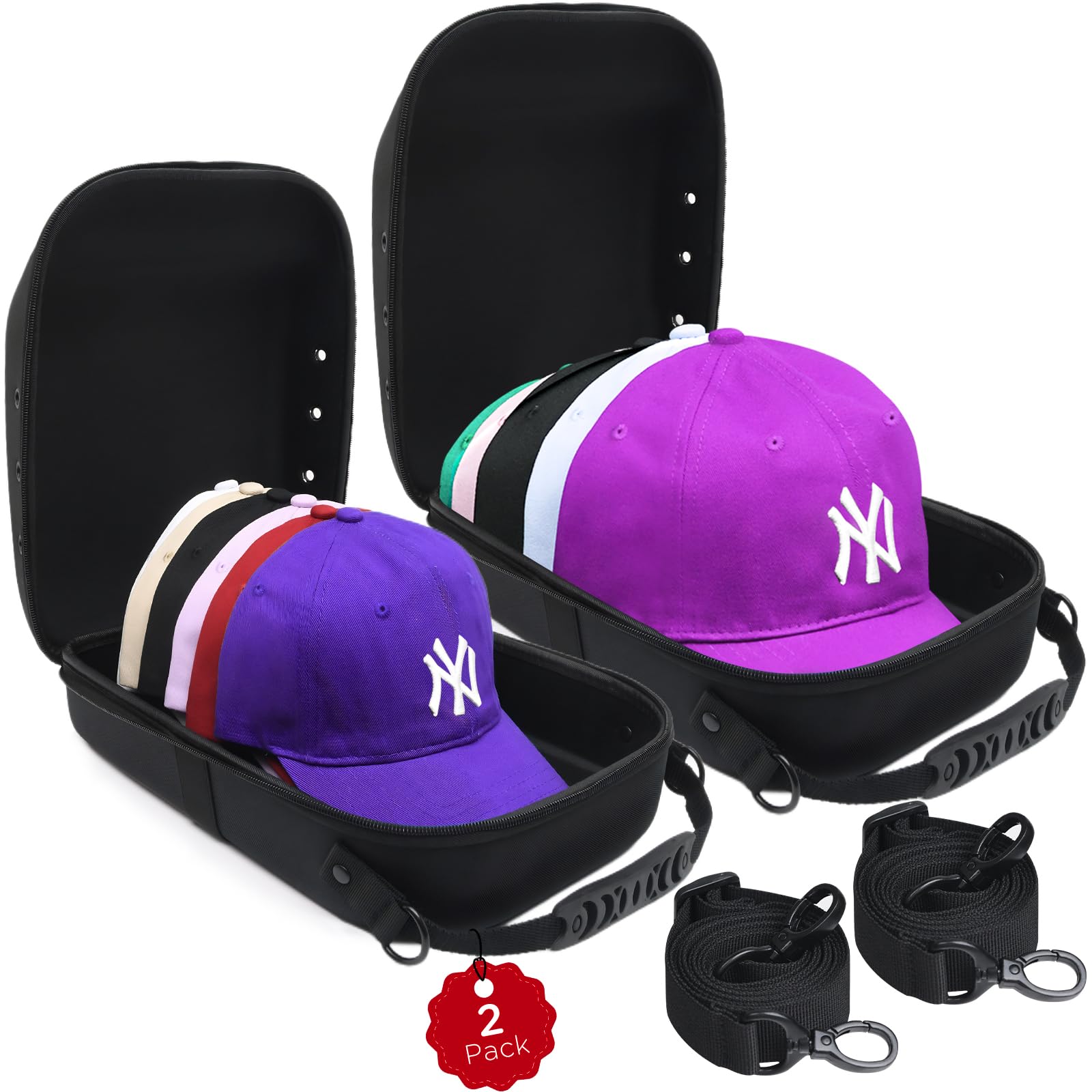 Photo 1 of 2 Pcs Hard Travel Hat Cases for Baseball Cap–Hat Carrier Storage, Protect up to 15 Hats, Hat Box Organizer Holder with Carrying Handle, Adjustable Shoulder Strap, Gift for Men Women (Black)