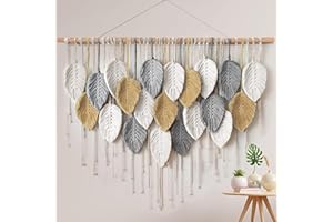 LOMOHOO Large Macrame Wall Hanging, Boho Home Decor, Bohemian Woven Tapestry Leaf Feather Wall Art Decoration for Living Room
