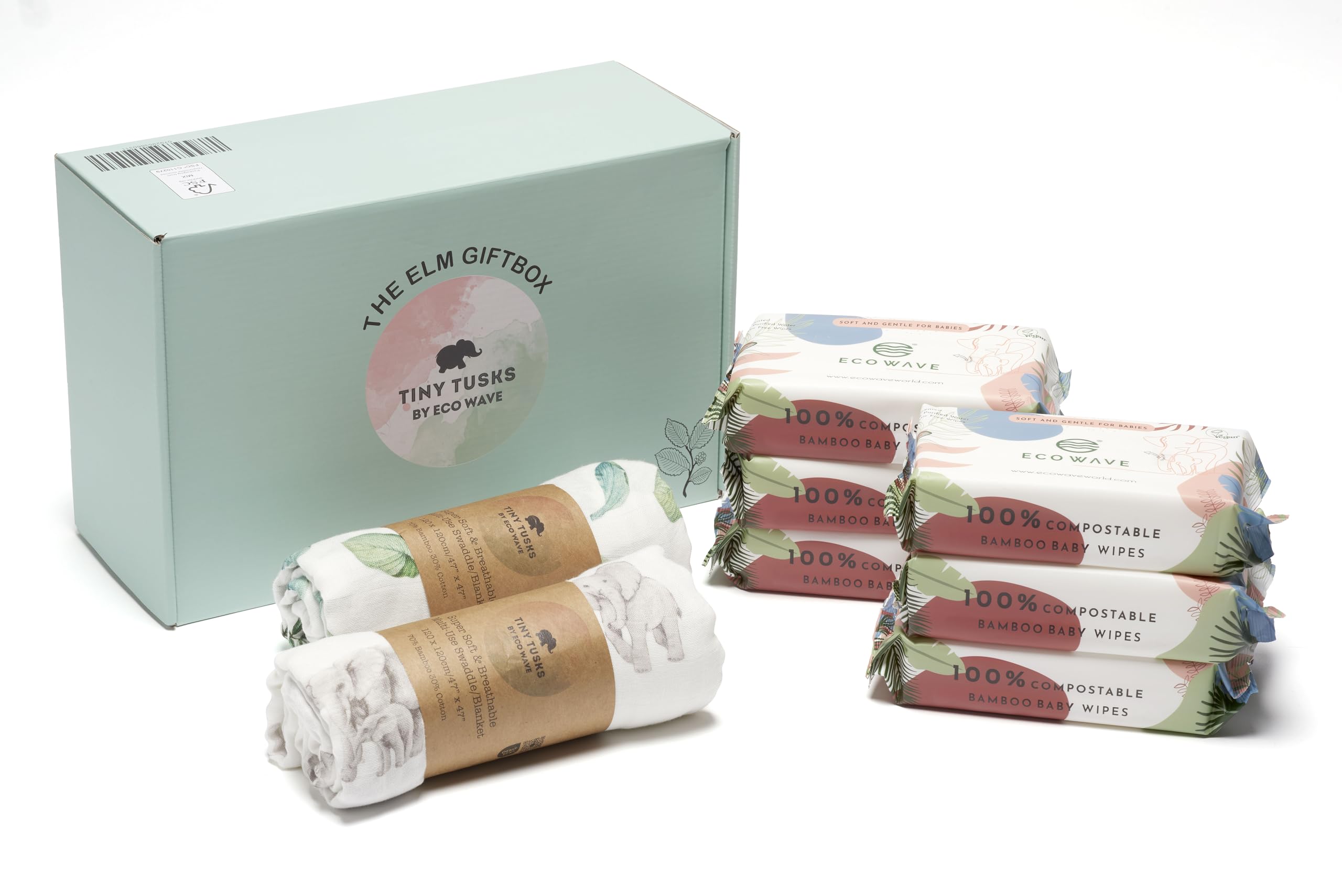 Photo 1 of Eco Wave Baby Gift Box | New Born Essentials Must Haves | Bamboo Wipes and Swaddle Blankets - 6 Pack (Jungle)
