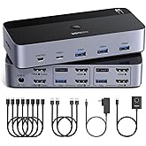 UGREEN 8K@60Hz HDMI KVM Switch 2 Monitors 2 Computers, with 4 USB 3.0 Ports for 2 Computers Sharing Dual Monitors Keyboard Mouse Printer with 4 HDMI Cables, 2 USB Cables, Power Adapter and Controller