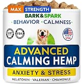 BARK&amp;SPARK Hemp Dog Calming Chews - Stress, Travel, Anxiety Relief Treats | Advanced Relaxing Support Supplement w/ Melatonin - Separation, Barking, Fireworks &amp; Travel - All Breeds, Sleep Aid (60Ct)