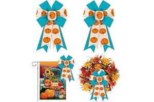Hying 2PCS Fall Bow for Wreath, Blue Pumpkin Harvest Wreath Bow for Front Door, Thanksgiving Wreath Bows for Fall Harvest Party Decor Indoor Wall Autumn Thanksgiving Decoration Supplies Ornament