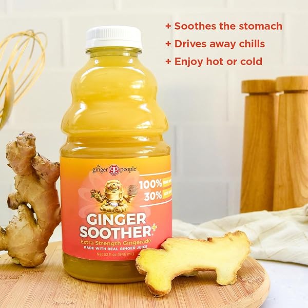 GINGER SOOTHER EXTRA STRENGTH GINGERADE – MORE HEAT, 30% LESS SWEET, REAL GINGER JUICE, SIMPLE INGREDIENTS, ENJOY HOT OR COLD – 32 FL OZ BOTTLE (PACK OF 1)