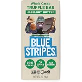 Blue Stripes - Hazelnut Butter Whole Cacao Truffle Chocolate Bars, 70% Cacao, Hazelnut Butter, Healthy Chocolate, Vegan, No Refined Sugar, Non GMO, Gluten Free, 2.1 OZ