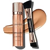 LUMINESS Silk Airbrush Spray Foundation & Buffing Brush Kit – Full Coverage Foundation & Dual-Sided Buffing Brush - Buildable Coverage, Anti-Aging Formula Hydrates & Moisturizes (Shade - Light Warm)