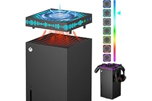 Cooling Fan for Xbox Series X with RGB LED Light Strip & 3 Detachable Hooks, Wiilkac Adjustable Speed Cooler Fan System Built-in Dust Filter, Low Noise Top Fan with Independent Fan&Light Touch Switch