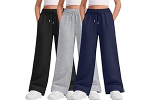 LessonZoo Teen Girls Sweatpants Wide Leg Drawstring Elastic Waist Pants Straight Leg Athletic Trousers with Pockets
