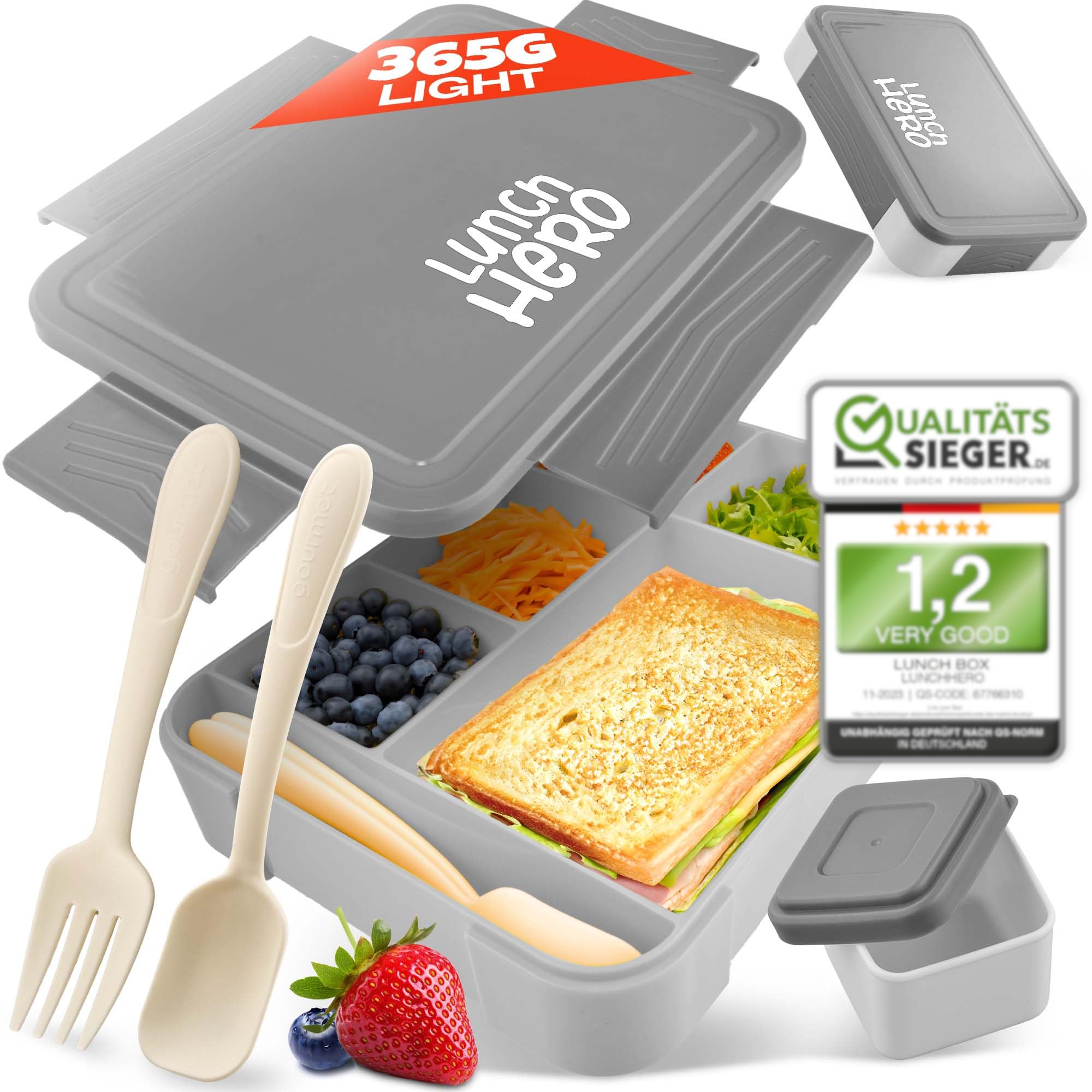 LUNCHHERO Bento Box With Compartments - BPA Free Lunch Box for Kids - Leak-Proof Sauce Box & Cutlery Included - Snack Box for Boys & Girls
