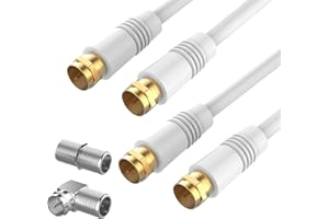 ECJTU 2 Pack RG6 2FT Coaxial Cable Cord Extender, Gold Plated Connectors, Compatible for Cable Modems, TV Box, Router with F Connector and 90 Degree Male to Female Adapter