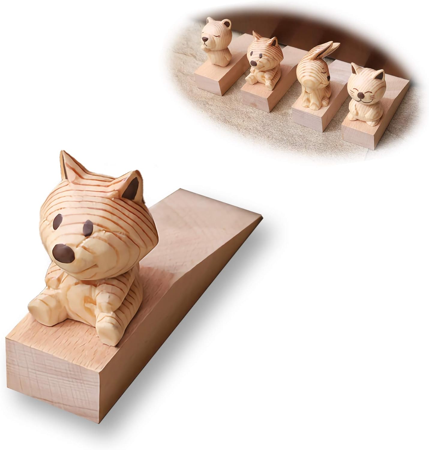 Cute Animal Door Stop, Wooden Doorstop, Animal Ornaments Made of Pine Wood, Handmade Cute Animal Decor (Fox)