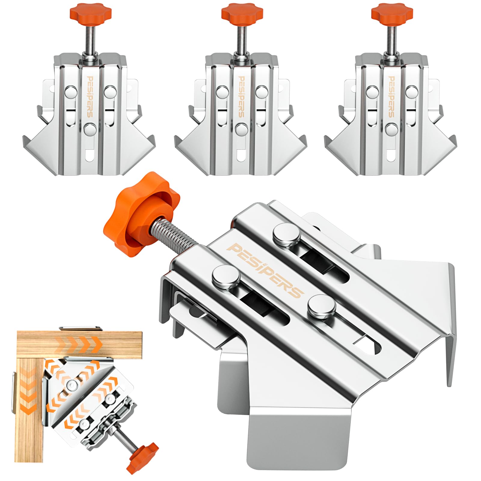 Photo 1 of Pesipers 4PCS Corner Clamps For Woodworking, Durable Rust&Corrosion Resistant Upgraded 90 Degree Stainless Steel Right Angle Clamp with Adjustable Swing Jaw For Wood, Metal Pipe, Steel Rod And Glass.