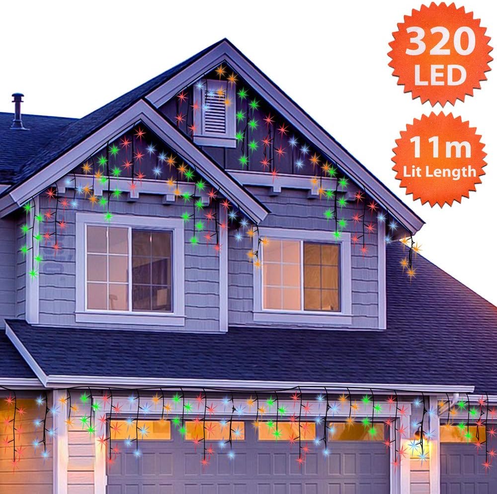 ANSIO® Outdoor Christmas Lights 320 LED 11m/35ft Icicle Lights Outdoor & Indoor Multicoloured Decoration String Fairy Outside Lights with Timer for Xmas Garden Bedroom& Party - Image 3