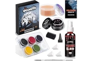 JS2U ZW Special Effects SFX Halloween Makeup Kit, Professional Horror SFX Makeup Set with Scar Wax+Bruise Palette+Fake Blood Spray+Realistic Blood Gel for Wounds, for Realistic Zombie, Vampire&Demon