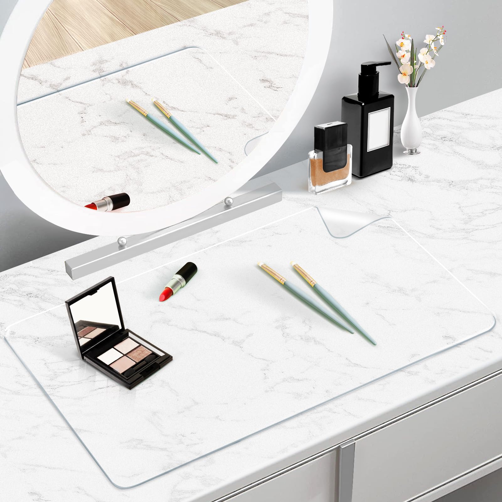 Photo 1 of Makeup Mat for Vanity Top, PVC Desk Mat - Easy to Clean, Waterproof & Oilproof, 31.5 x 15.7 in - Clear