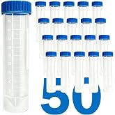 50ml Centrifuge Tubes with Screw Cap Lid, 50 Pack Self-Standing Plastic Test Tubes, Polypropylene Conical Tube with Cap, Graduated Marks
