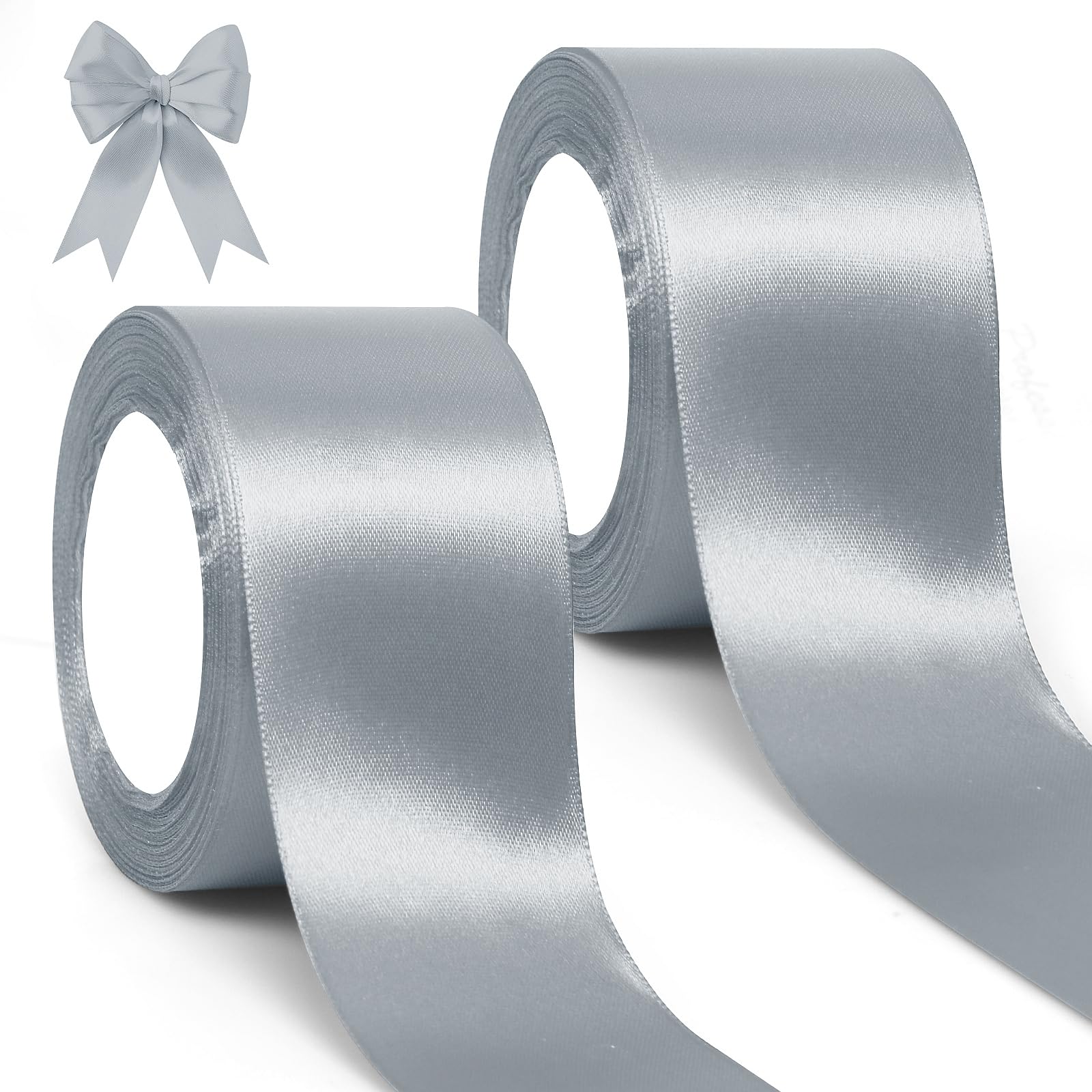 GXFCING Silver Ribbon 50mm Wide, 46M Thick Silver Satin Ribbon Christmas Ribbon for Gift Wrapping, Crafting, DIY Sewing, Hair Bows, Cake Box, Wedding, Car, Bouquets, Xmas Party Decoration