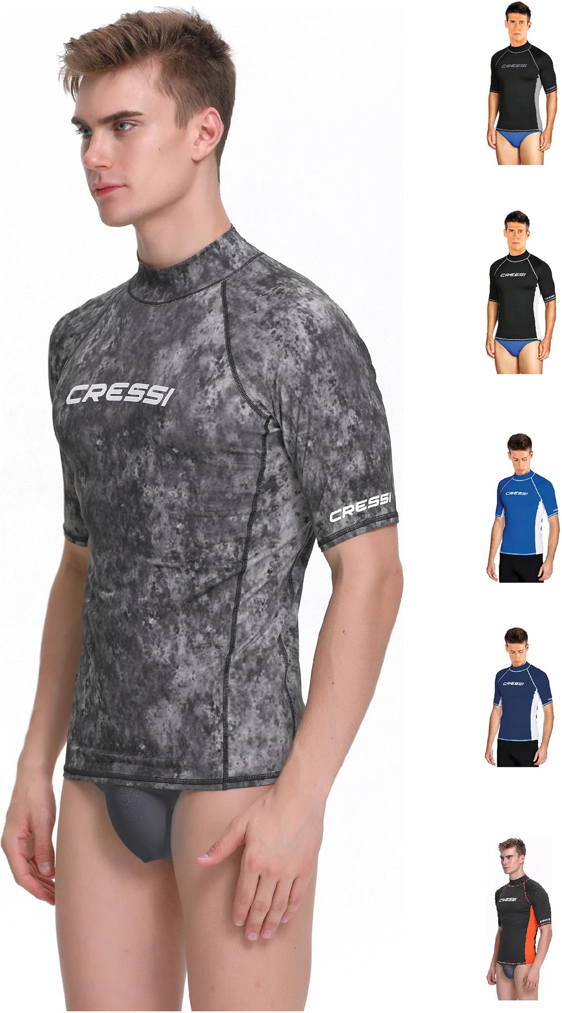 Cressi Since 1946 - Rash Guard Men's Short Sleeves UPF 50+ Sun Protection Shirts Quick Dry for Swimming Surfing Diving Fishing Beach Pool and Water Sports - Camouflage Black - XXL/6 (56)