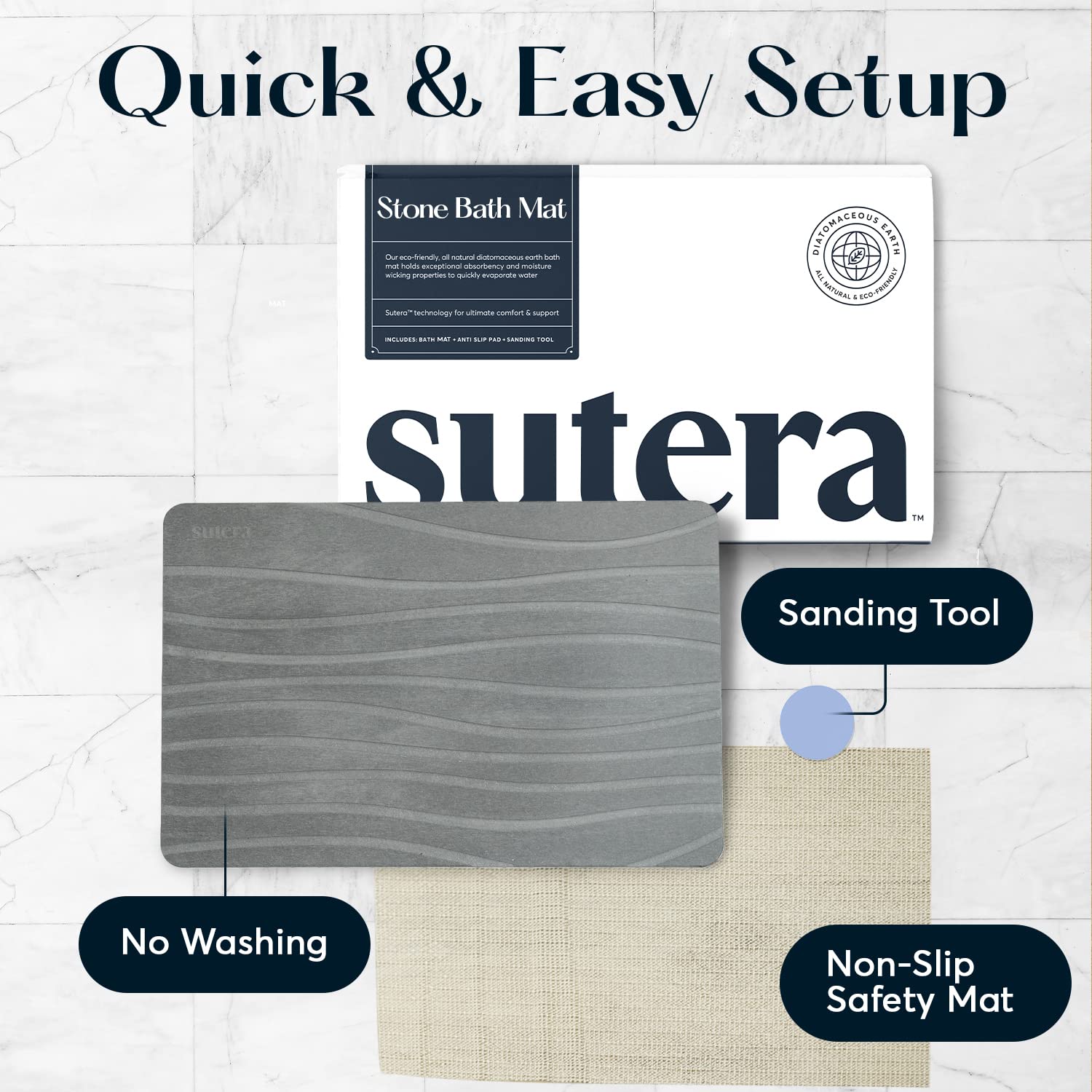 SUTERA Stone Bath Mat, Diatomaceous Earth Shower Mat, NonSlip Super