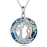 YAFEINI Tree of Life Goddness Necklace Sterling Silver Tree of Life Necklace Lady Justice/Witches Knot/Breast Cancer Survivor Jewelry Gifts for Women
