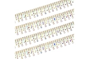 CRAFTYMELODY 2 Yards Crystal Rhinestone Trim Chain Rhinestones Fringe Trim Rhinestone Ribbon Diamond Crystal Fringe Trims for