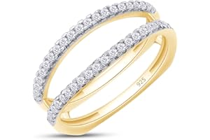 SAVEARTH DIAMONDS 1/3 ct t.w Round Cut Lab Created Moissanite Diamond Wedding Enhancer Guard Double Ring For Women In 14K Gold Over Sterling Silver (D Color, VVS1 Clarity 0.33 Cttw)