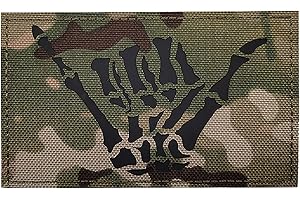 TAIFENG 5x3 inch Large Multicam Infrared IR Skull Skeleton Middle Finger Patch Tactical Vest Patch Hook-Fastener Backing (5" Width x 3" Height) (Multicam)