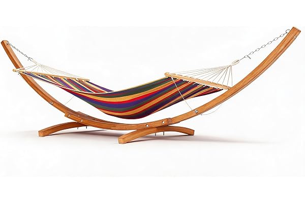 JoanKaren Curved Wooden Hammock Stand 475LBS Weatherproof | 475LBS Curved Hardwood Stand, 9-13FT Hammock Compatible, Adjustab