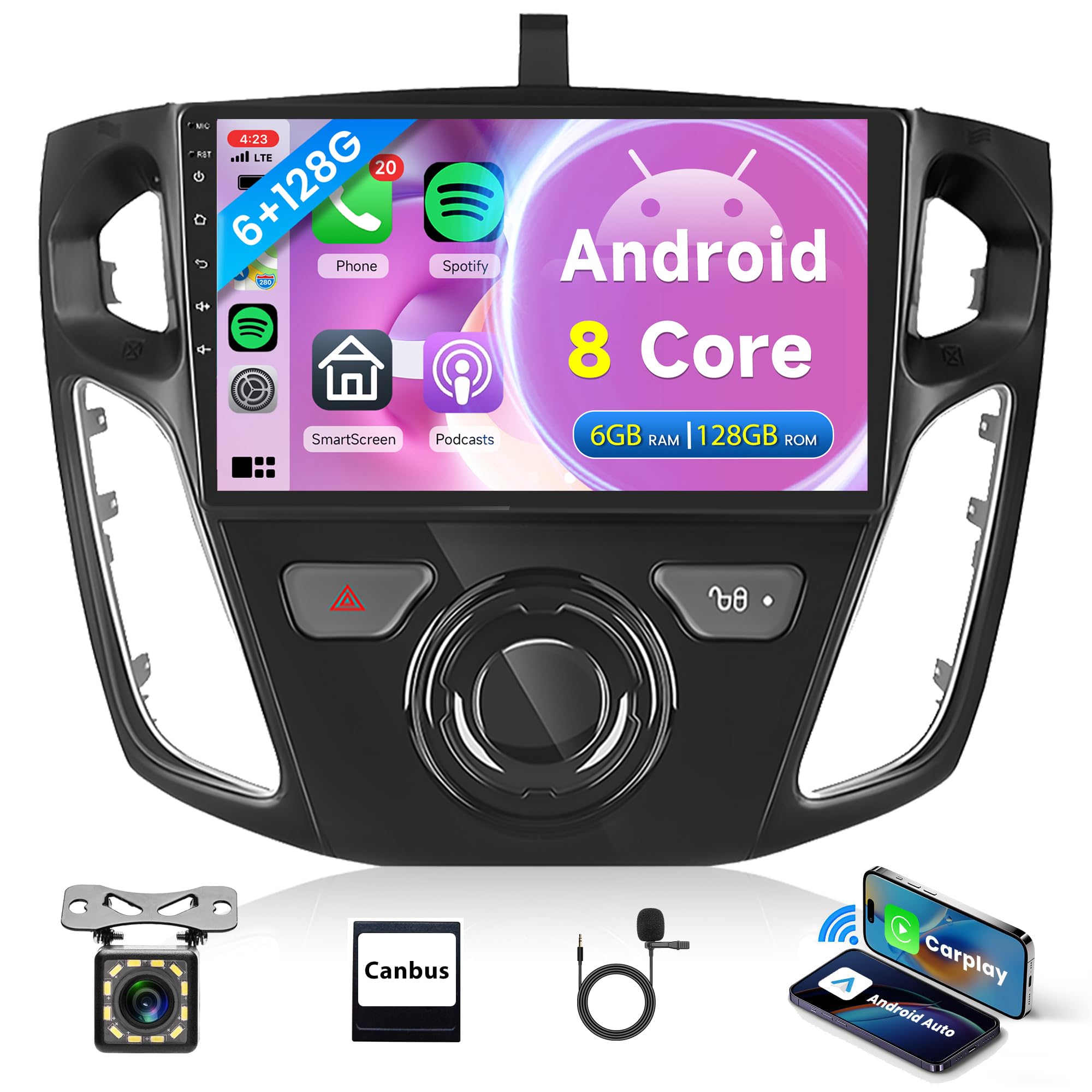 Photo 1 of 8 Core 6G+128G Car Radio for Ford Focus 2012-2018, Android 13 Wireless Carplay Android Auto Rimoody 9 Inch Touchscreen GPS DSP-36 Mirror Link 4G-WiFi Bluetooth FM 59-UI Themes AHD Backup Camera