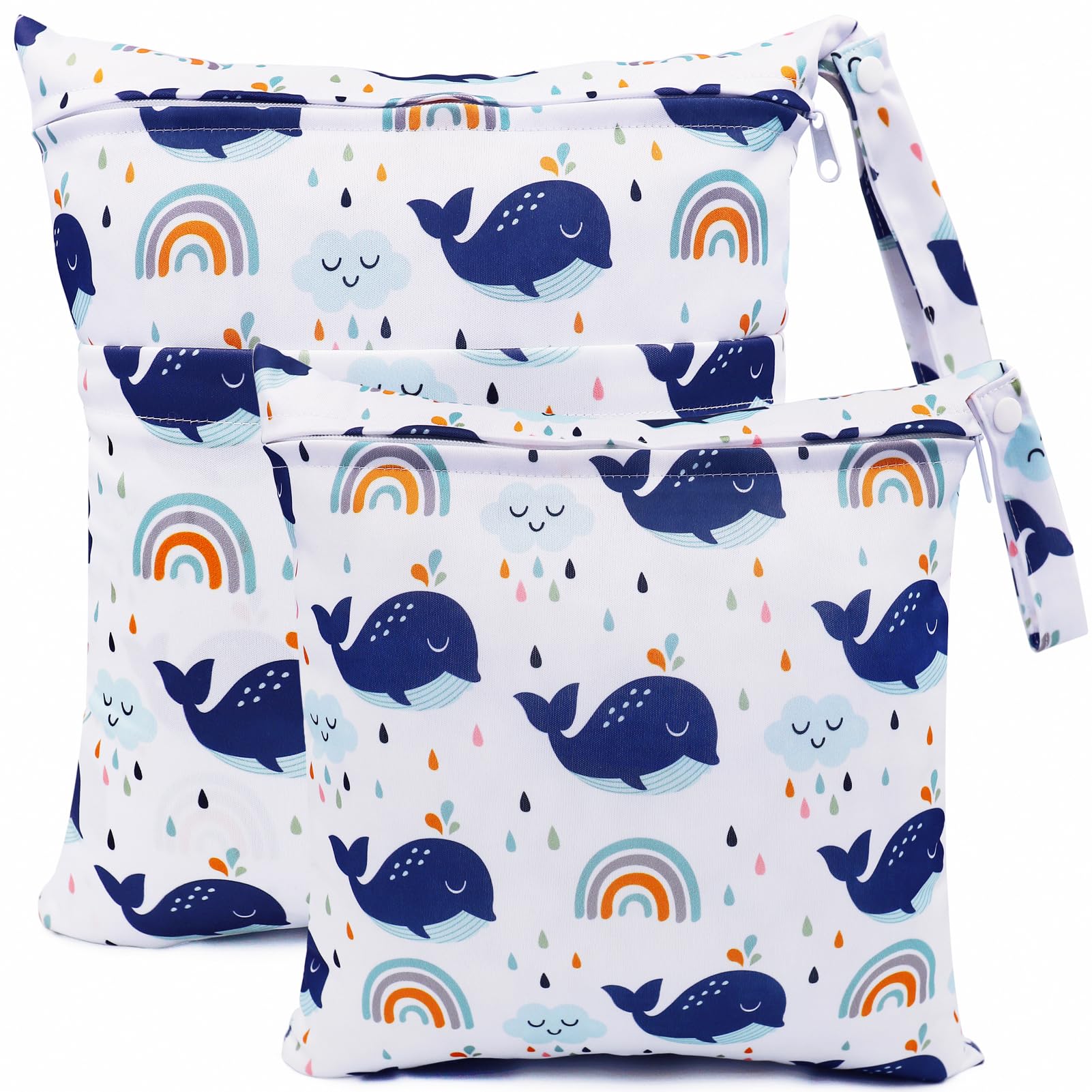 FenFang Wet Bag, Wet Dry Bags for Cloth Diapers Nappy Daycare Organiser Storage Bags, Waterproof Washable Reusable Zipper Bag (White)