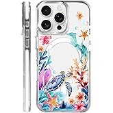 OKBUOK for iPhone 16 Pro Case [Compatible with Magsafe],Girls Women Clear Magnetic Case Silicone Shockproof Protective Cover with Pattern Oil Painting Ocean Turtle