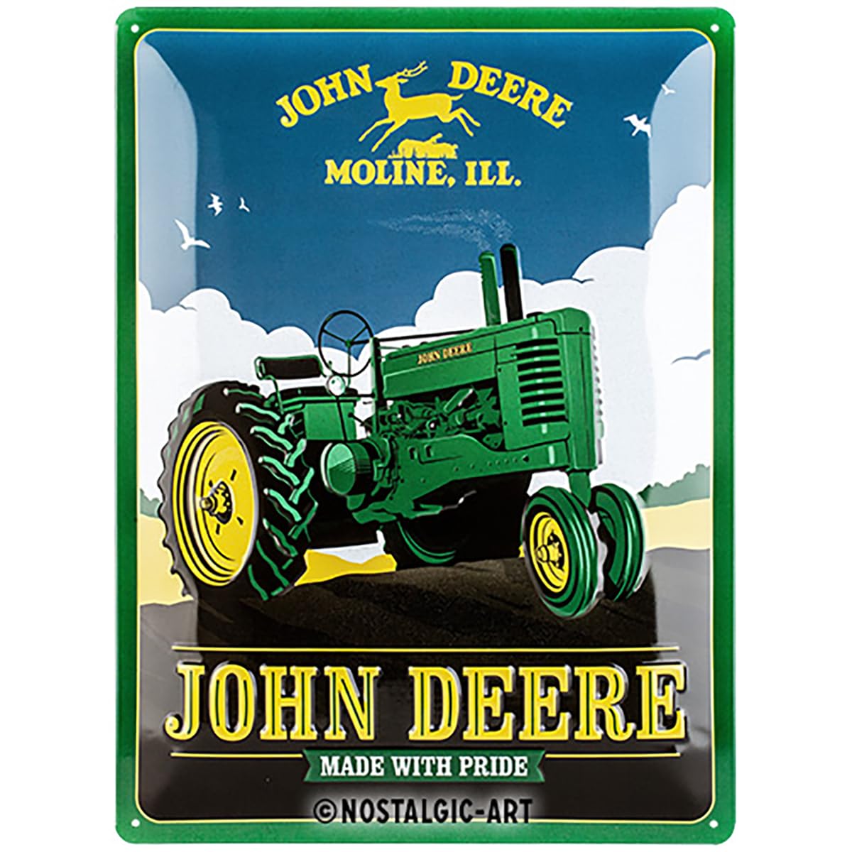 Nostalgic-Art Retro Tin Sign – John Deere – Made With Pride – Gift idea for tractor fans, Metal Plaque, Vintage design for decoration, 30 x 40 cm