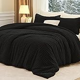 FUANNA Fluffy Full Size Comforter Sets 3 Pieces - Super Soft & Warm Fleece Full Size Bedding Set Black, Fuzzy Heavy Bed in a Bag Full for Winter with 1 Comforter & 2 Pillowcases