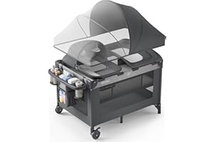 Obee Odee 4-in-1 Baby Bassinet with Playard, Sleeper Nest, Changing Table, Mosquito Net & Canopy, Storage and Toys for Newborn to Toddler