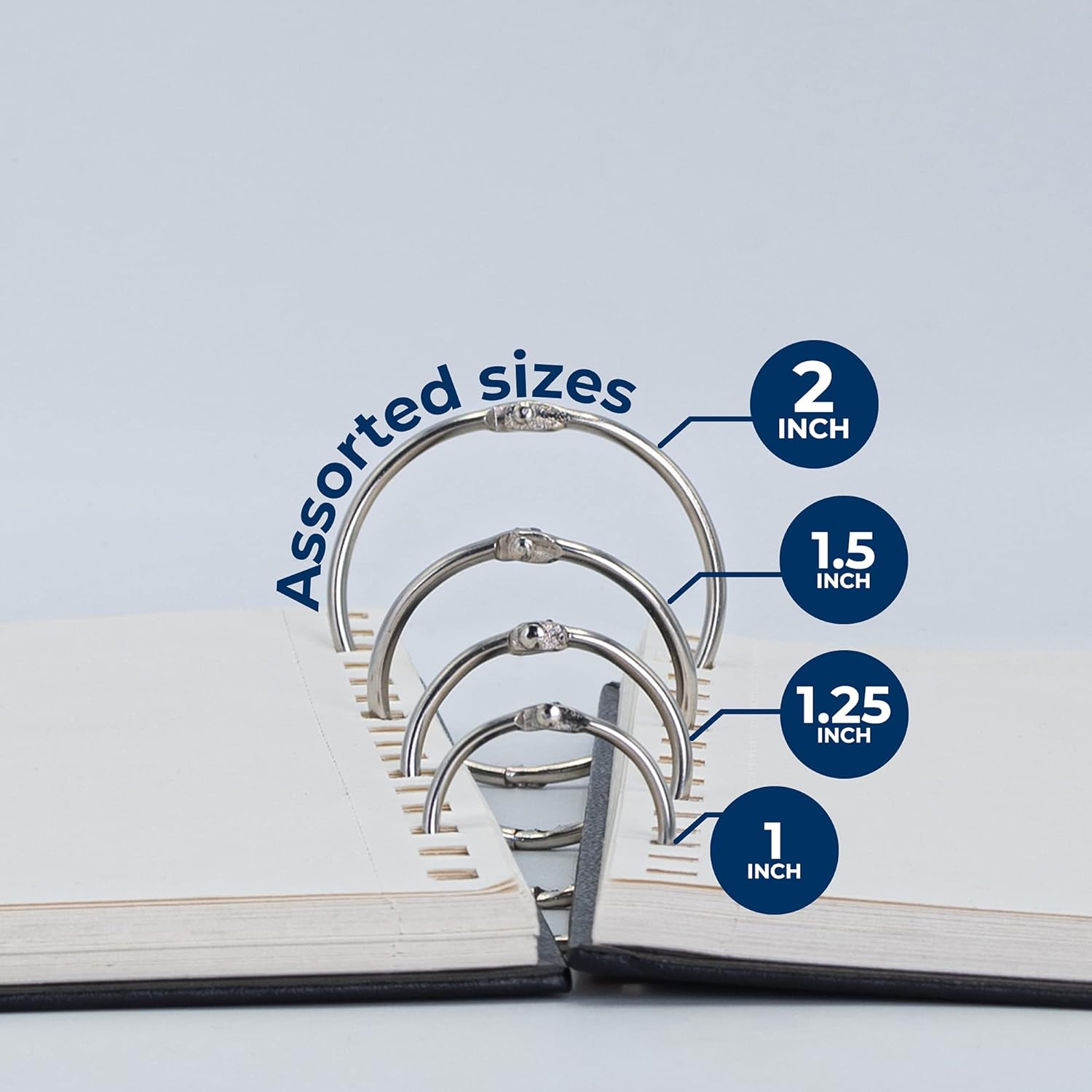 OFFPLEX (60 Pack) Loose Leaf Binder Rings Assorted Sizes (1, 1.25, 1.5, 2 Inch), Premium Nickel Plated Steel Book Rings for School and Office Use, Book Binder Rings in a Convenient Storage Box : Office Products
