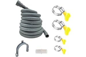 HLMOptimo 23 Feet Universal Washing Machine Drain Hose Flexible Dishwasher Drain Hose Extension Kits Corrugated Washer Hose w/ 1 Adapter 4 Clamps 1 U-Bend Holder