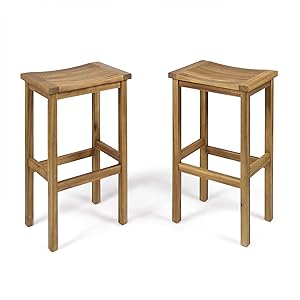 Christopher Knight Home 304142 Caribbean Outdoor 30" Natural Finish Acacia Wood Barstools (Set of 2), Stained