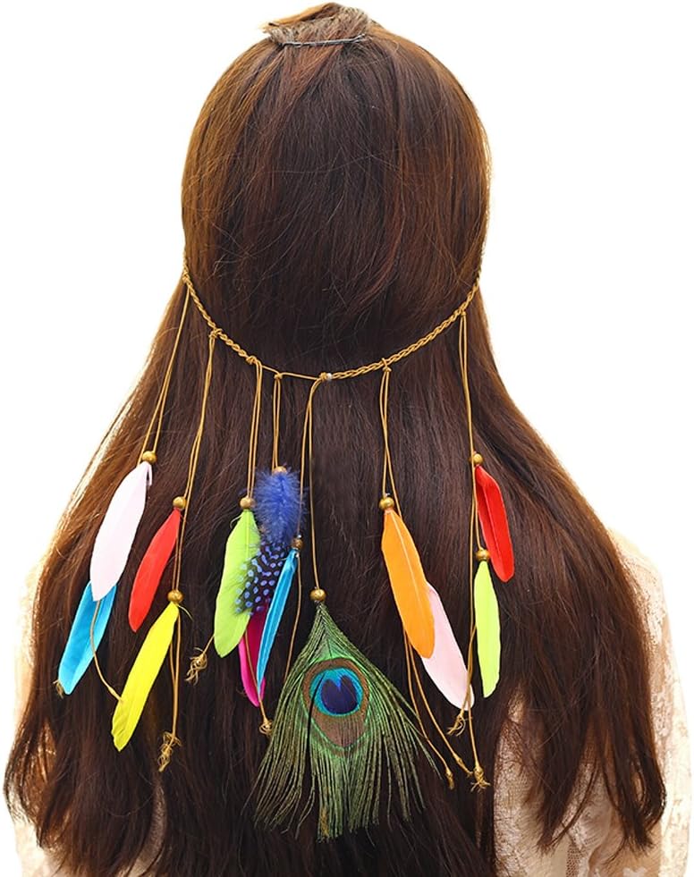 Gerilea Women Bohemia Peacock Feather Tassel Headbands Headwear Hair Accessories