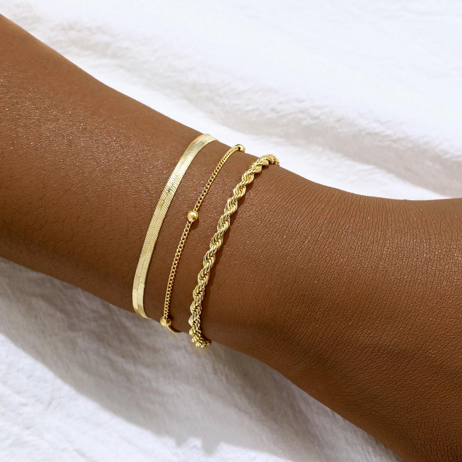 VIROMY Gold Bracelets for Women 14K Gold-Plated Delicate Multi-Layer Stacked Cubic Zirconia Bracelet Snake Cuban Jewellery Gifts for Women