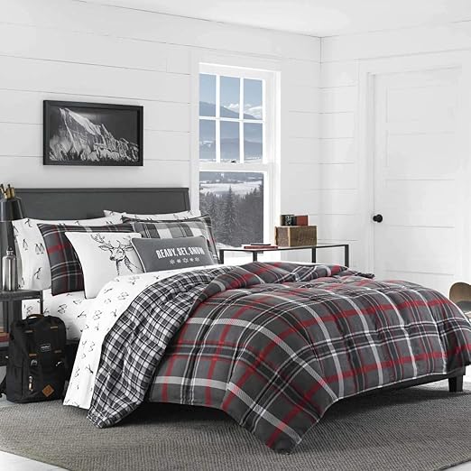 Amazon Com Dp 3pc Red Grey Plaid Comforter King Set Gray Checked