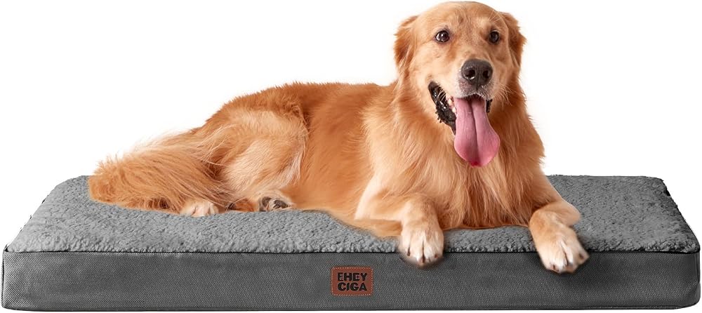EHEYCIGA Orthopedic Large Dog Bed 91x68x9 cm with Removable Cover Grey