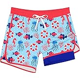 Cozople Boys Swim Trunks with Compression Liner Vintage Bathing Suit Quick Dry Swim Short Swimsuit 7-16T