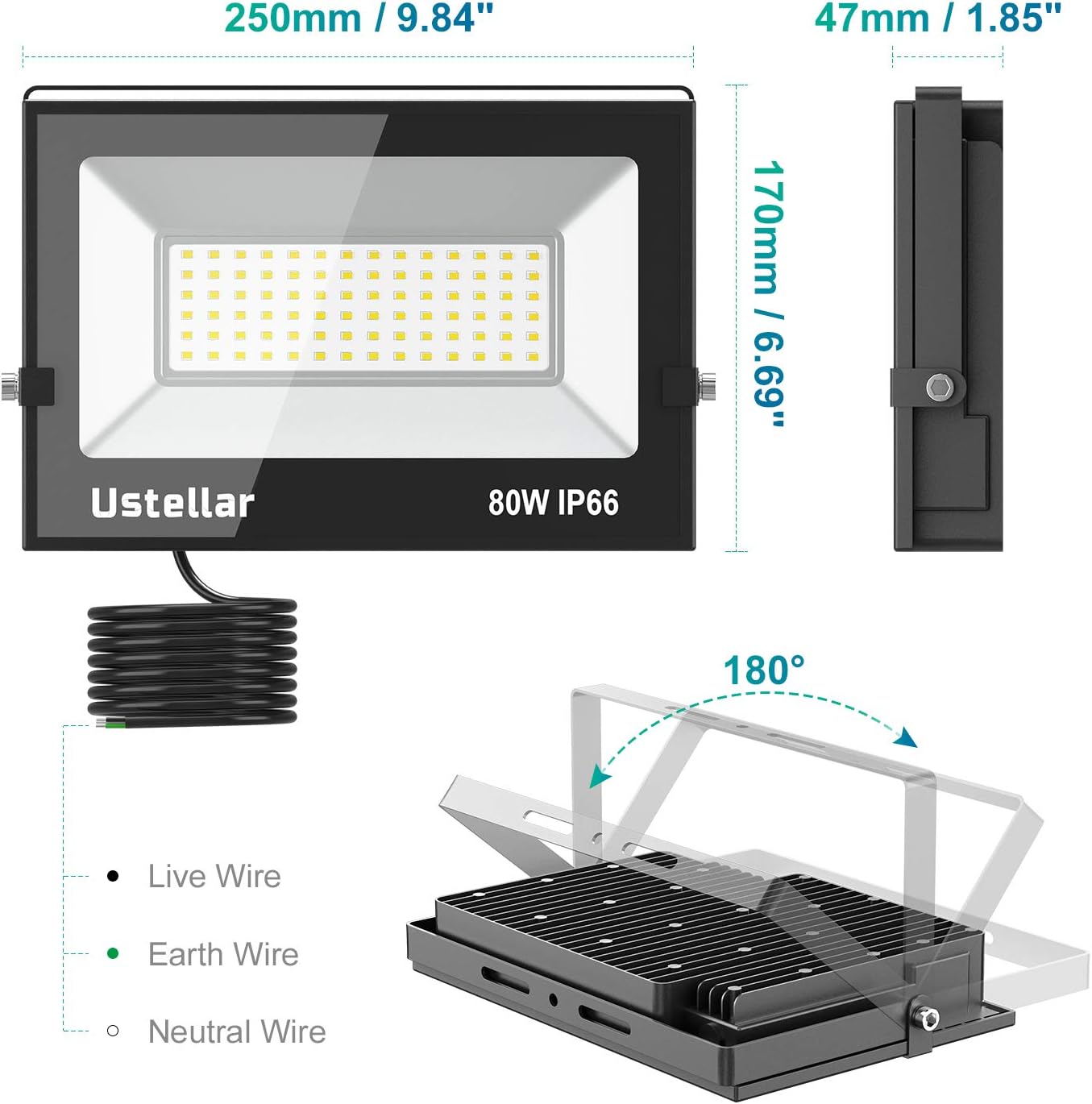 Ustellar 3 Pack 80W Led Flood Lights Outdoor Bright 24000LM Security Lights Outside Lamp IP66 Waterproof 5000K Daylight White Spot Light Exterior Floodlights Fixtures Lighting for Yard Backyard House - - 