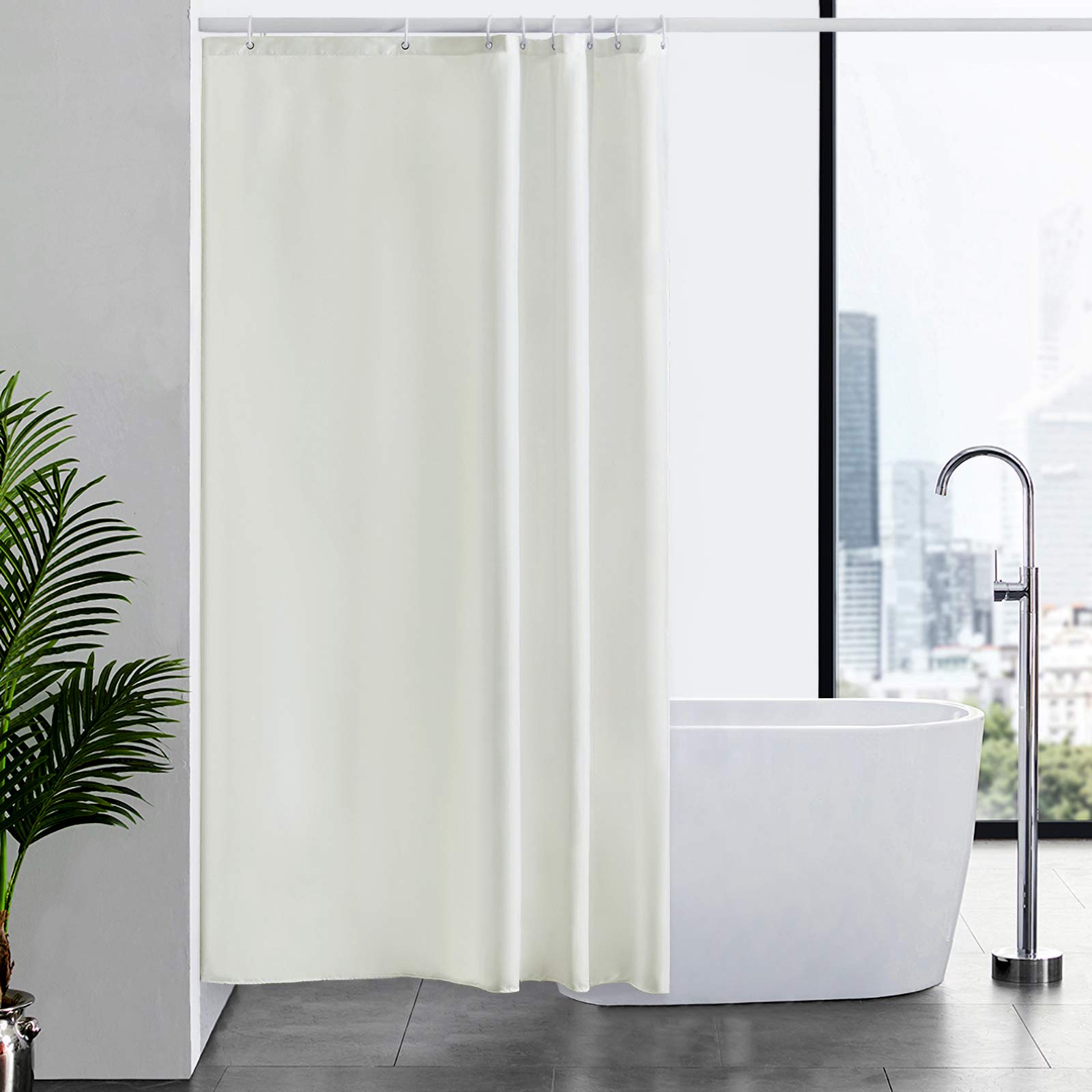 Furlinic Shower Curtain Mould Proof Resistantand Waterproof Washable Polyester Fabric Beige Bath Curtains with Weight Tape 8 Hooks for Wetroom 47x78 Inch 120x200cm.